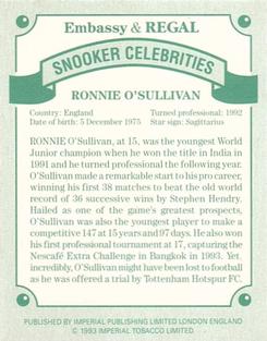 1993 Imperial Embassy & Regal Snooker Celebrities #NNO Ronnie O'Sullivan Back